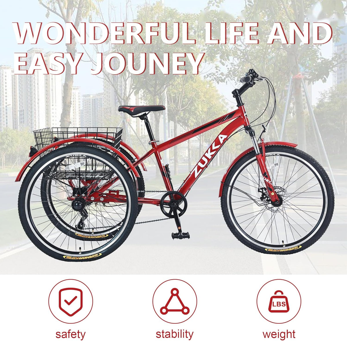 7-Speed 26-Inch 3 Wheels Adult Tricycle with Rear Basket P9358