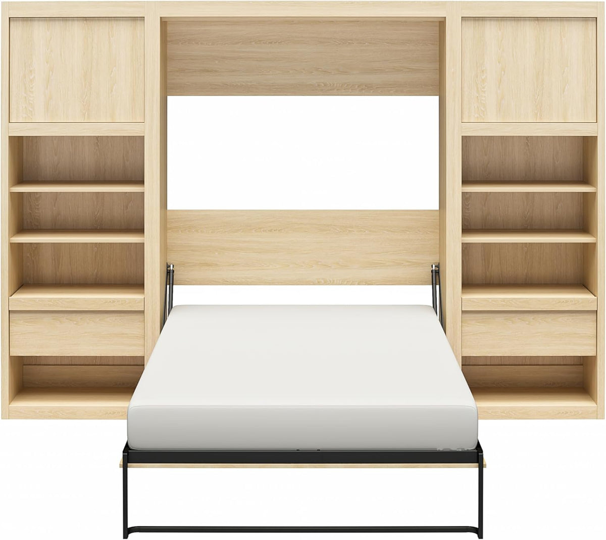 Full Size Murphy Wall Bed with Storage in Light Oak G552431
