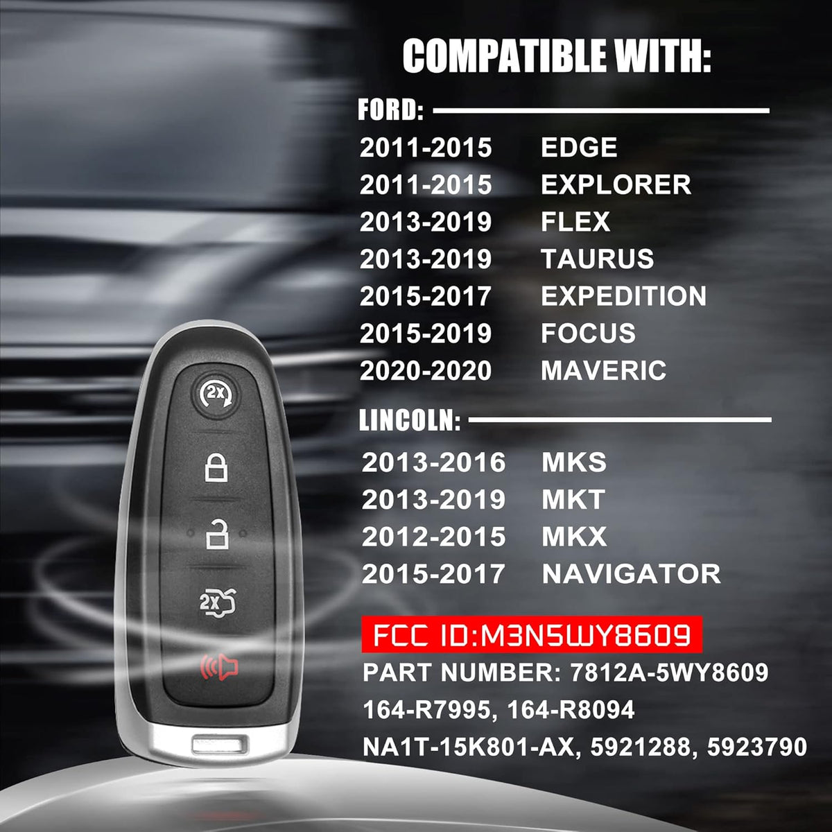 Keyless Entry Remote Car Key Fits for Ford Edge Explorer Flex Taurus Focus Lincoln MKT MKX MKS Navigator C5167