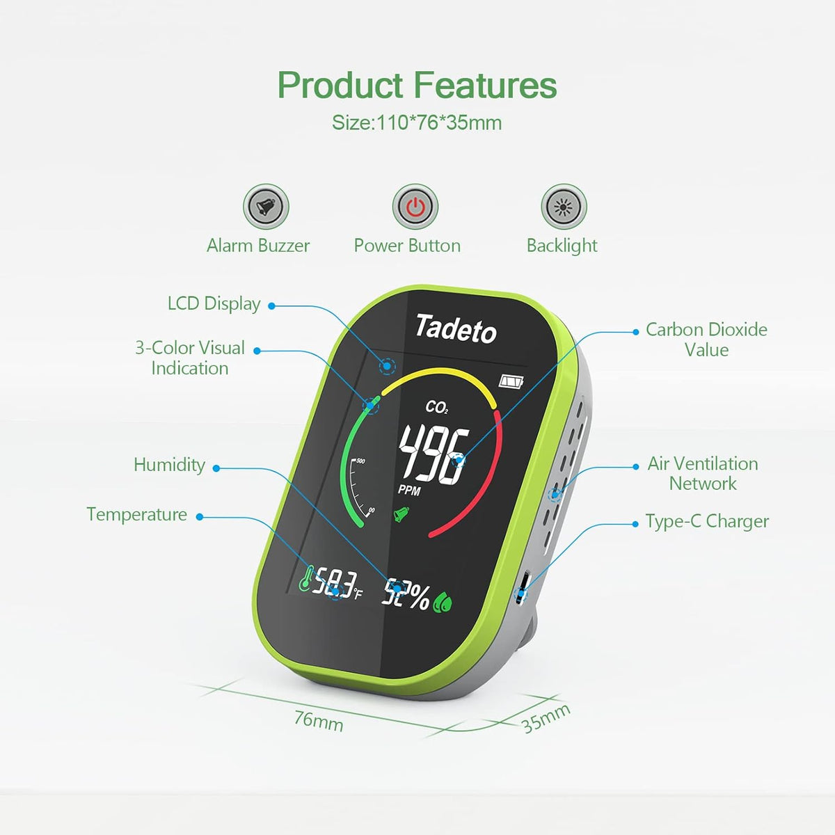 3 in 1 CO2 Monitor with Temperature Humidity K84868
