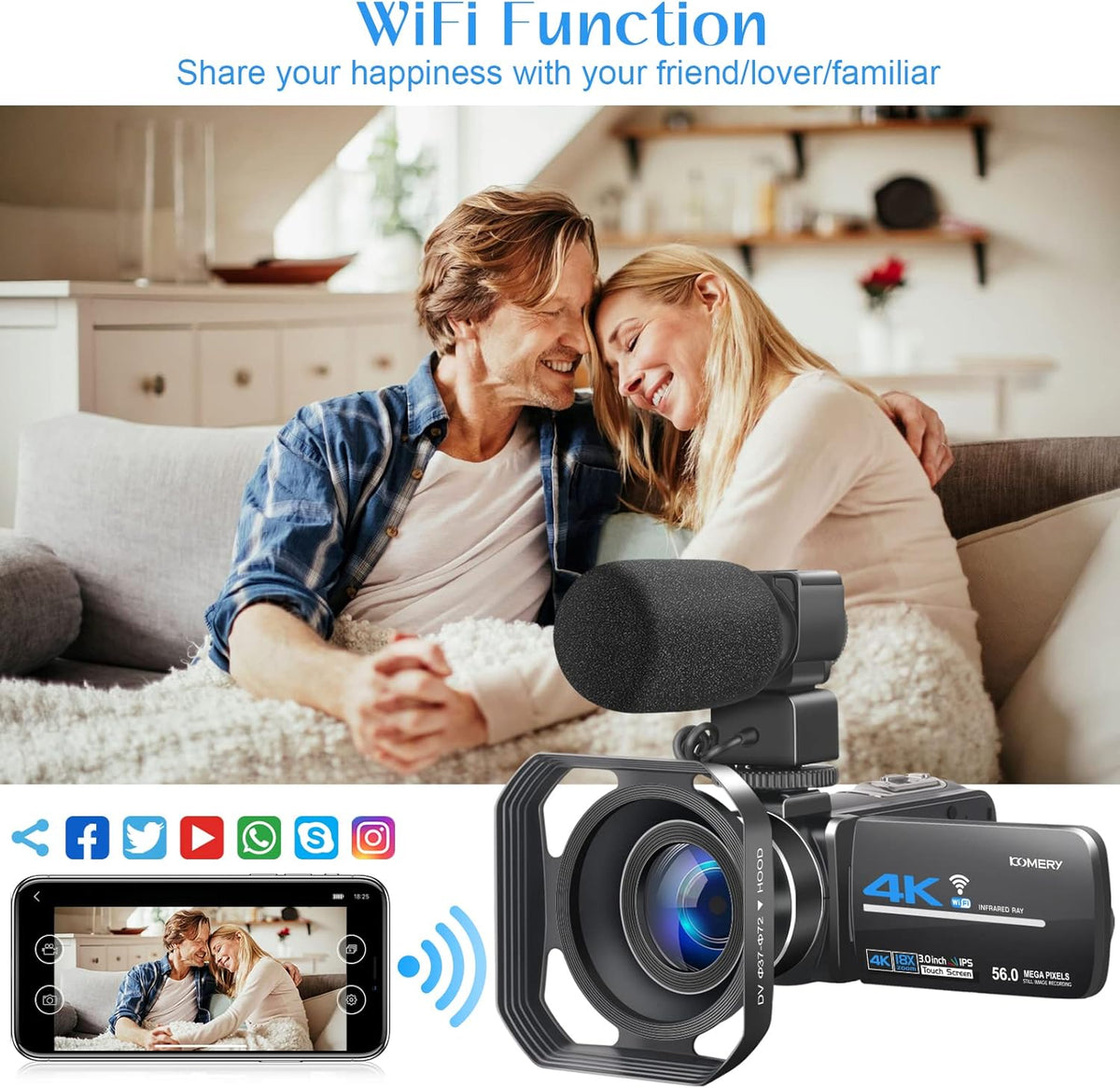 4K UHD 56MP Video Camera with Night Vision WiFi 18X Zoom T5524