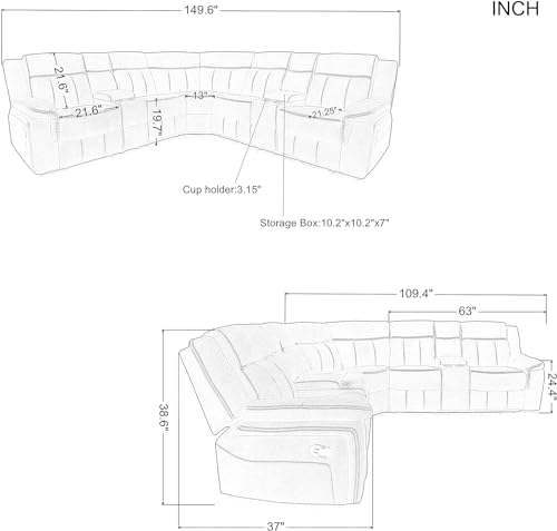 Oversized Manual Motion Recliner 3 Seaters Sofa with LED Strips, USB Ports, Power Sockets and Drop-down Cup Holders M35808