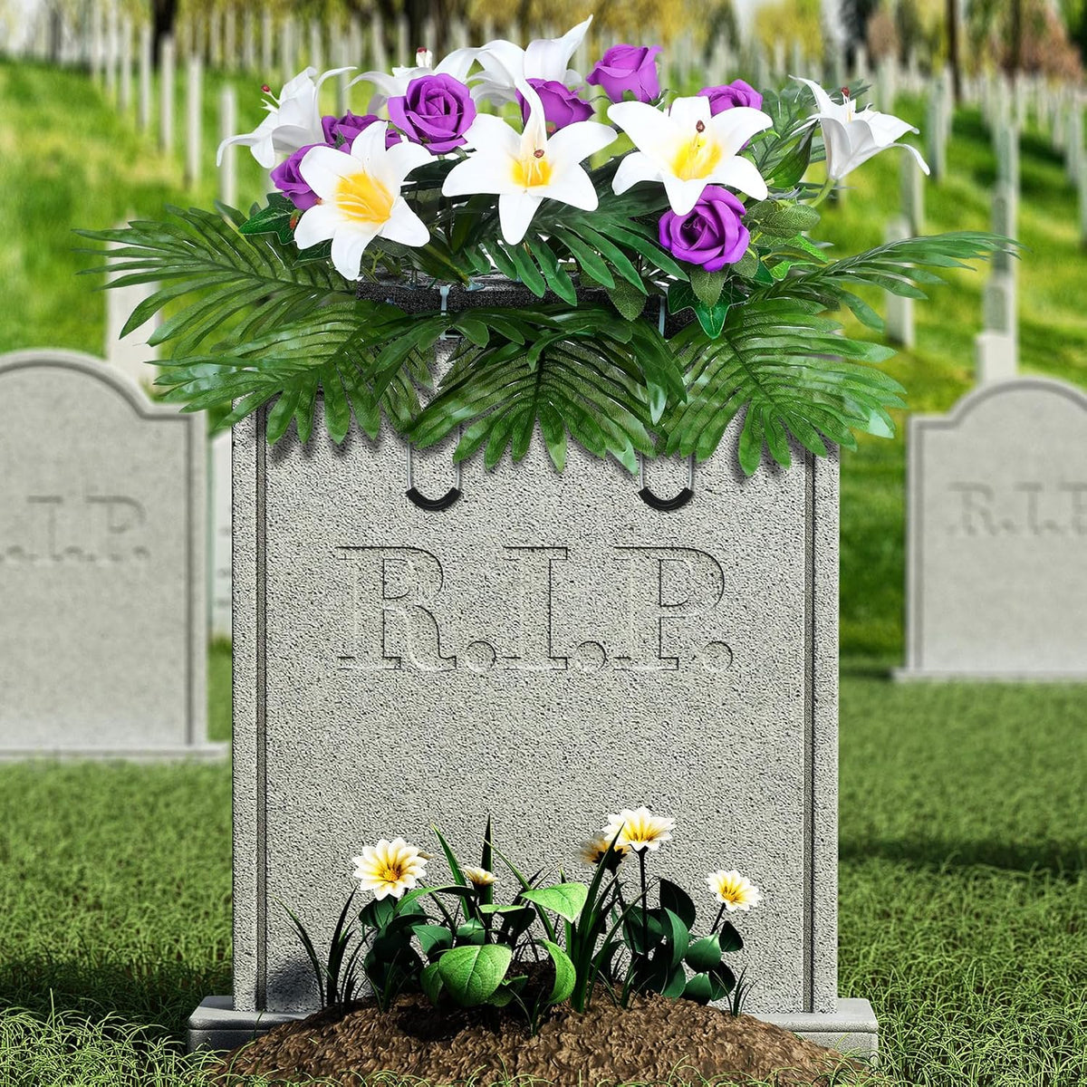 Purple Rose and Lily Mix Artificial Flowers for Headstone B98735