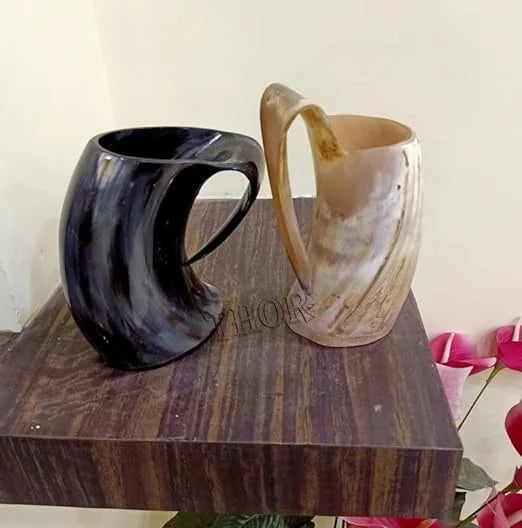 Ox Horn Beer Mead Mug Tankard Pair W224