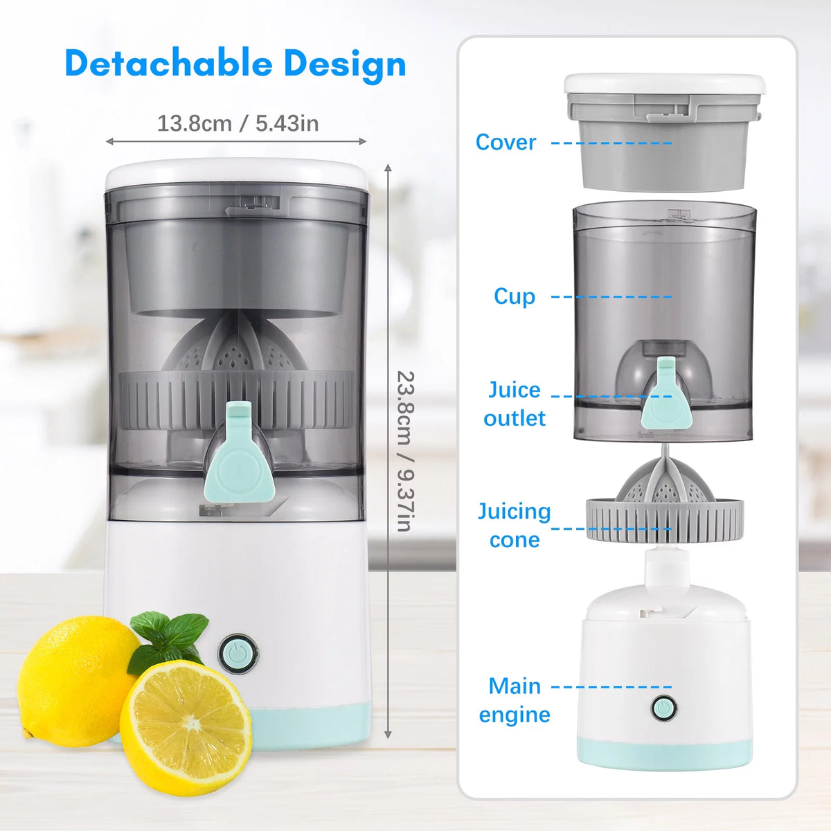 Electric Orange Juice Squeezer Portable Citrus Juicer USB Powered Detachable Washable P6534