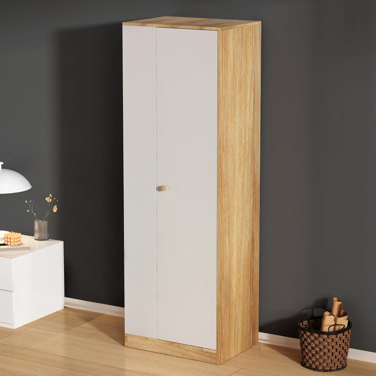 White Wardrobe Closet with Hanging Rail, 16" D x 24" W x 71" H G199363