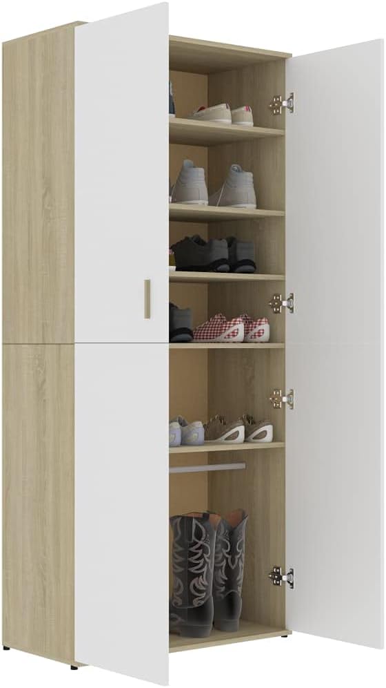 White and Sonoma Oak Shoe Cabinet B4417
