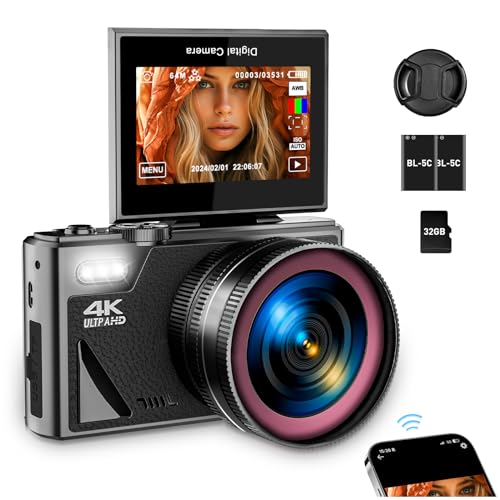 Black 64MP Digital Camera with 3" Flip Screen, 32GB SD Card, 2 Batteries T6699