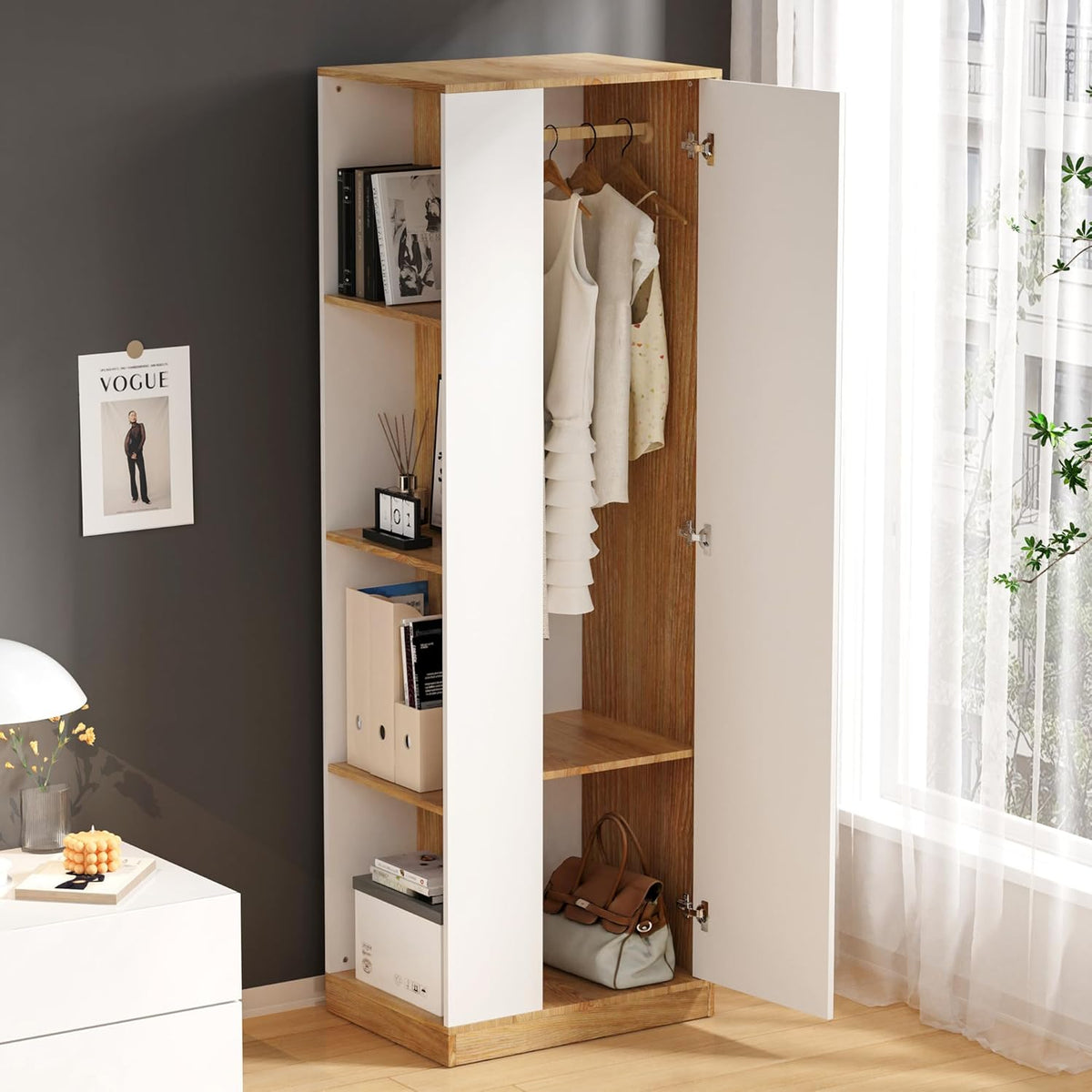 White Wardrobe Closet with Hanging Rail, 16" D x 24" W x 71" H G199363
