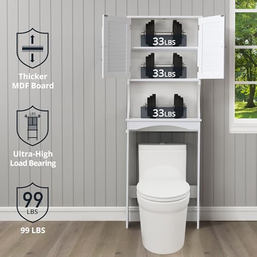 White 3-Tier Over The Toilet Storage Cabinet with Double Doors, 23 x 67 inches Y823964