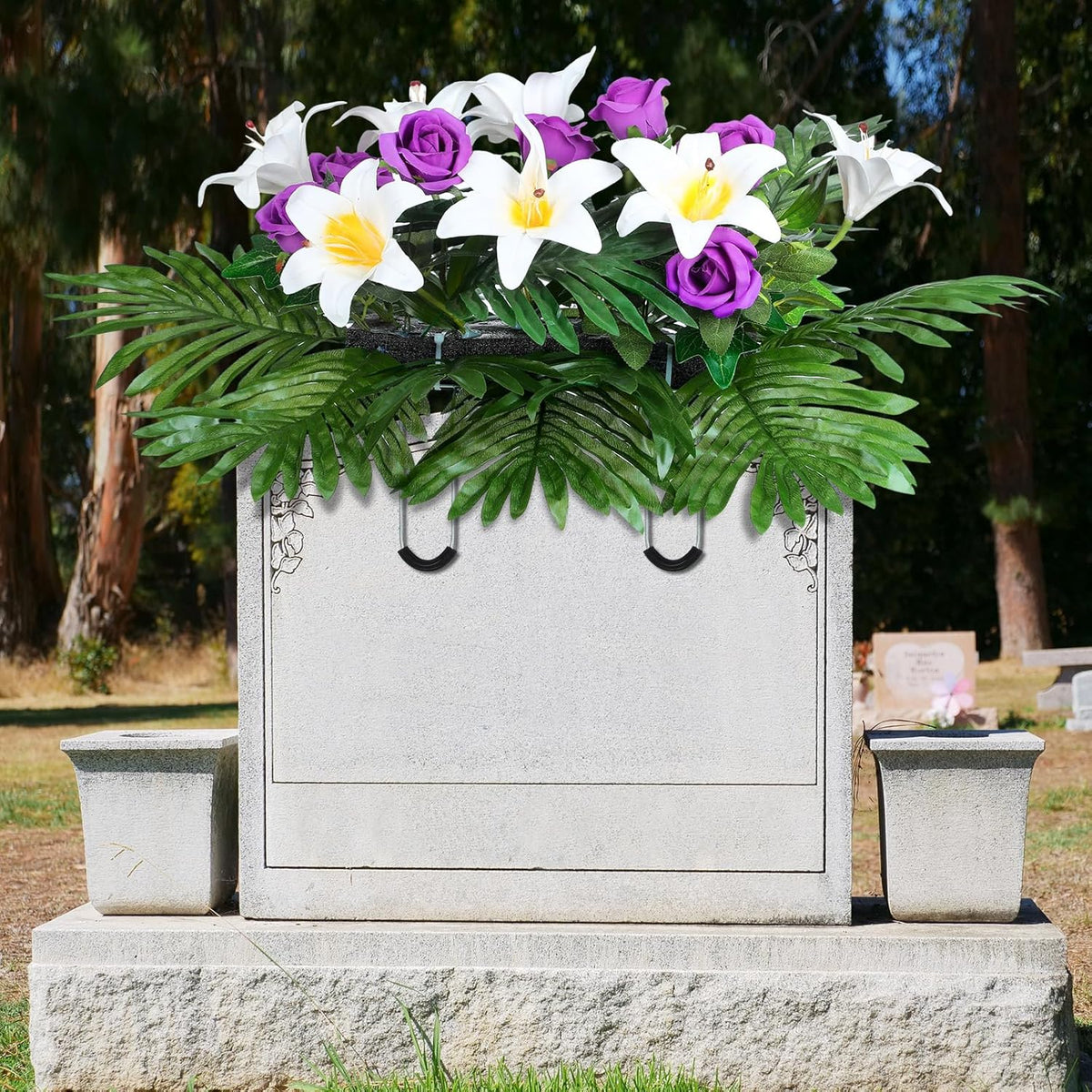 Purple Rose and Lily Mix Artificial Flowers for Headstone B98735