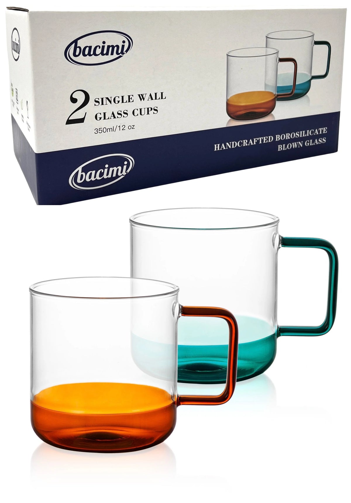 Clear 12oz Borosilicate Glass Espresso Cups Set of 2 Y729