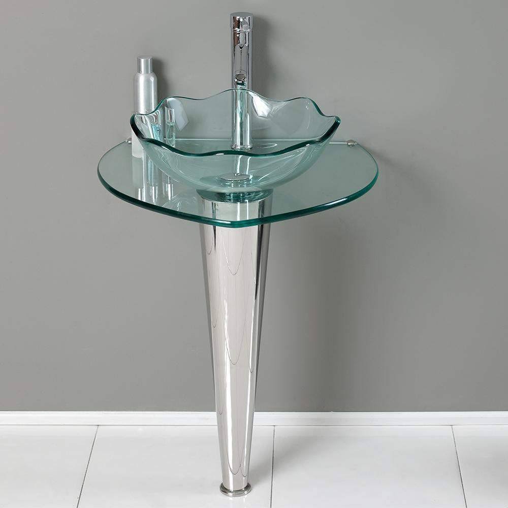 Wavy Edge Glass Bathroom Vanity with Vessel Sink X3585