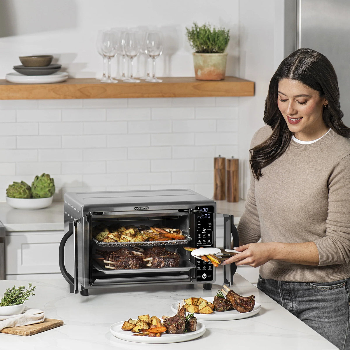 Digital Air Fryer Toaster Oven with French Doors, 6 Slice, Stainless Steel N1410