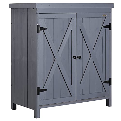 Outsunny Gray Outdoor Storage Cabinet with Galvanized Top and Two Shelves T102