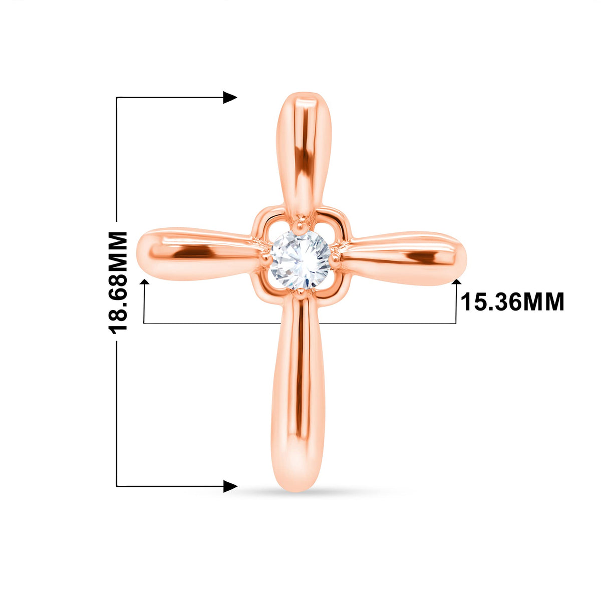 14K Rose Gold Diamond Cross Necklace Pendant, 18 Inch Chain G6101