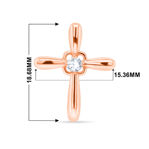 14K Rose Gold Diamond Cross Necklace Pendant, 18 Inch Chain G6101