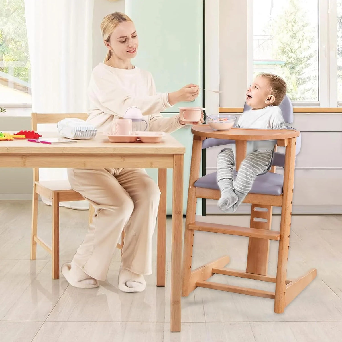3-in-1 Wooden High Chair with Removable Tray B543978