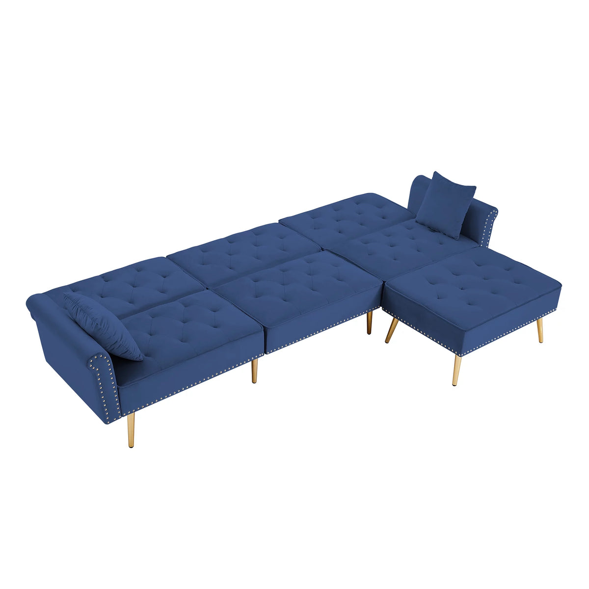 Blue Velvet L-Shaped Sectional Sleeper Sofa with Chaise I149