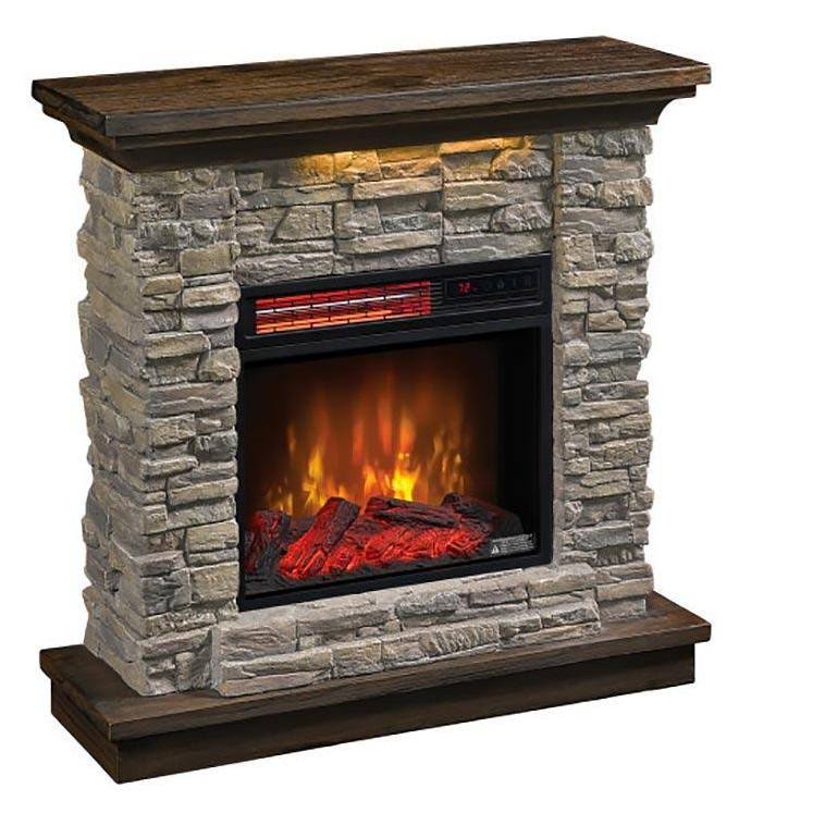 Smoky Gray Stone Electric Fireplace Wall Mantel R314