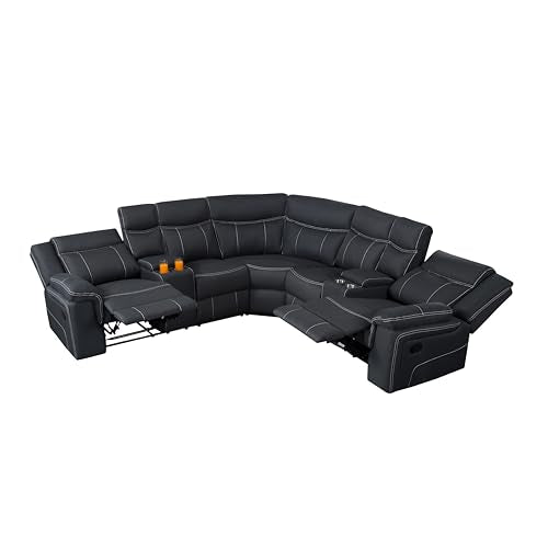 Oversized Manual Motion Recliner 3 Seaters Sofa with LED Strips, USB Ports, Power Sockets and Drop-down Cup Holders M35808