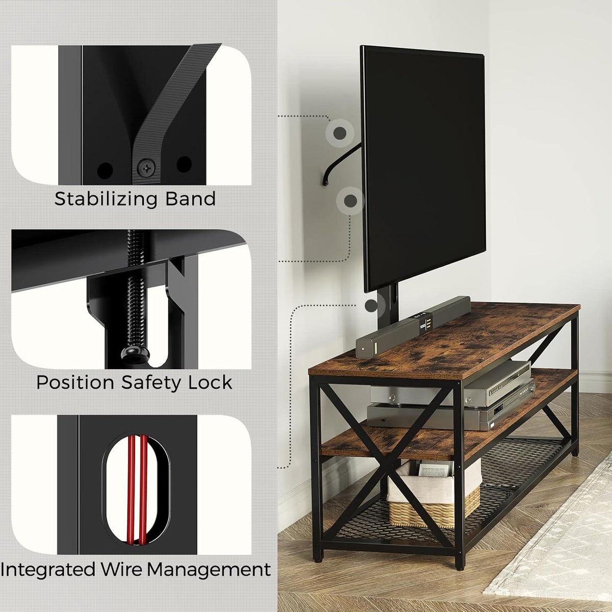 43 Inch Swivel Height Adjustable TV Stand with Mount Q94534