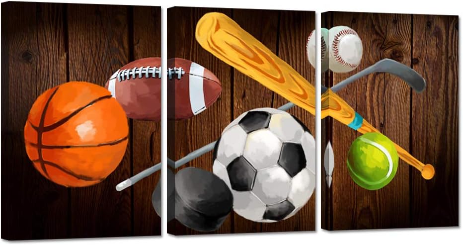 Vintage Sports Canvas Wall Art, 3 Pieces, Stretched and Framed, 16x24inch A4461
