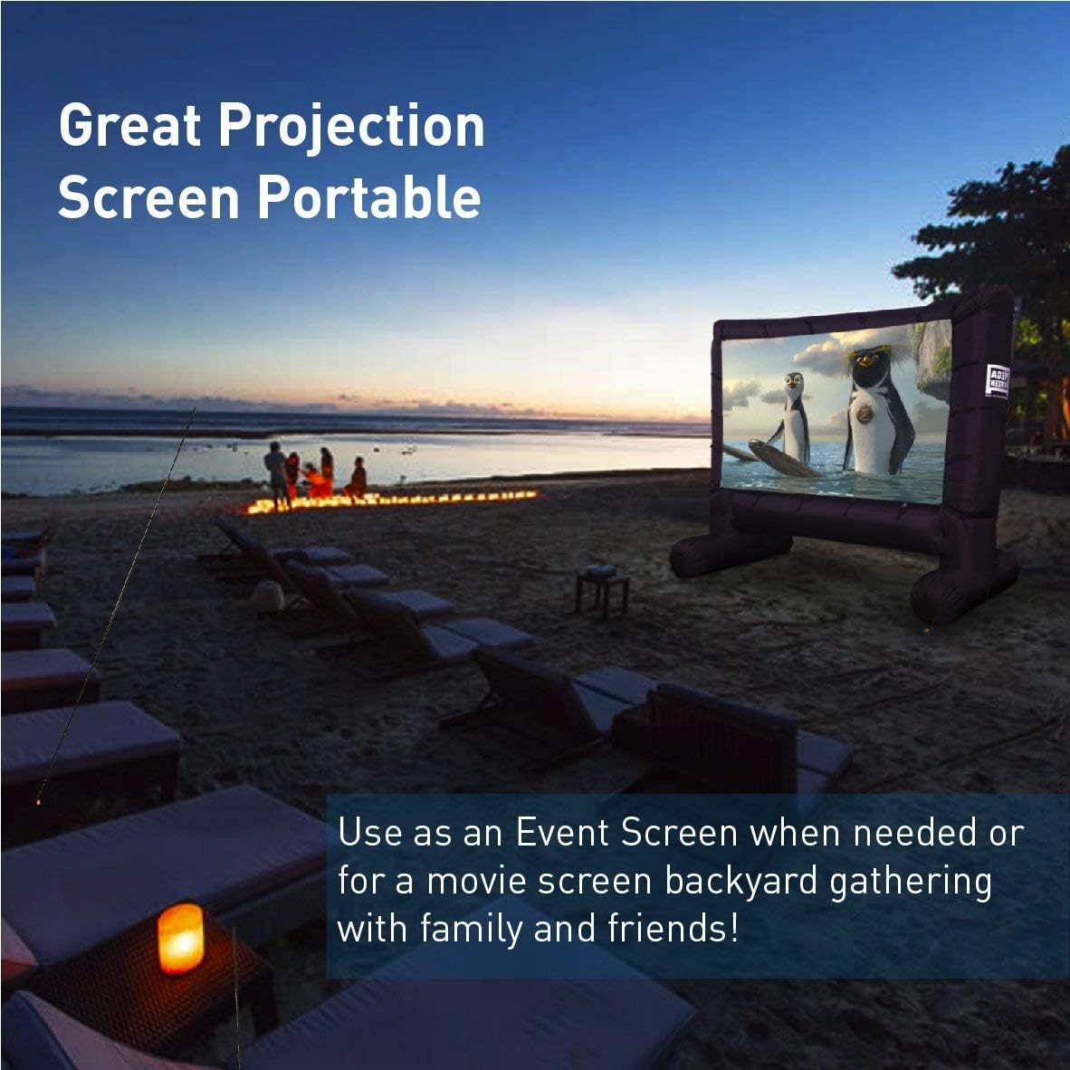 14' Inflatable Canvas Projection Screen with Inflation Fan, Tie-Downs and Storage Bag F17496
