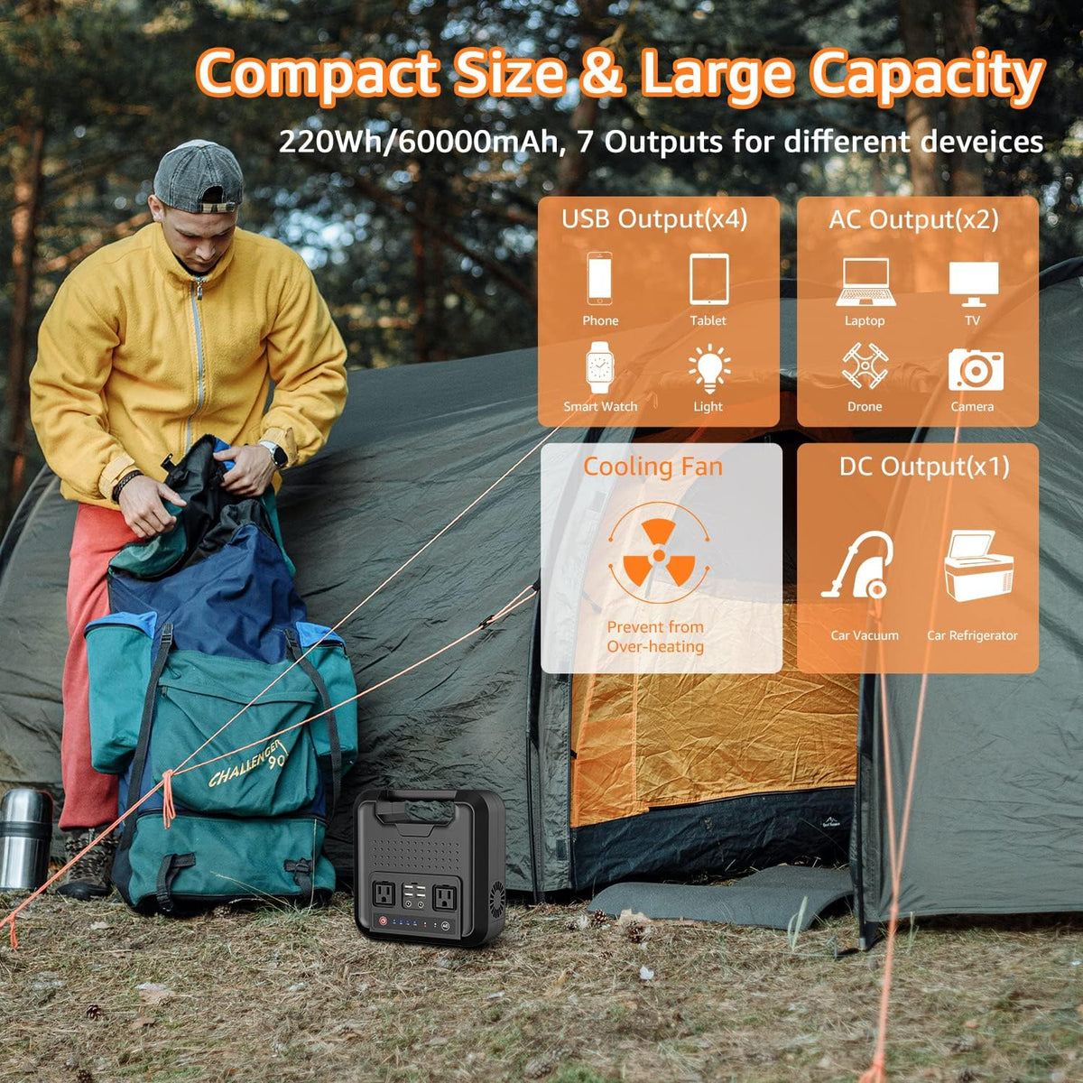 Portable Power Bank with AC Outlet 220Wh 110V Laptop Charger Battery Backup V740128