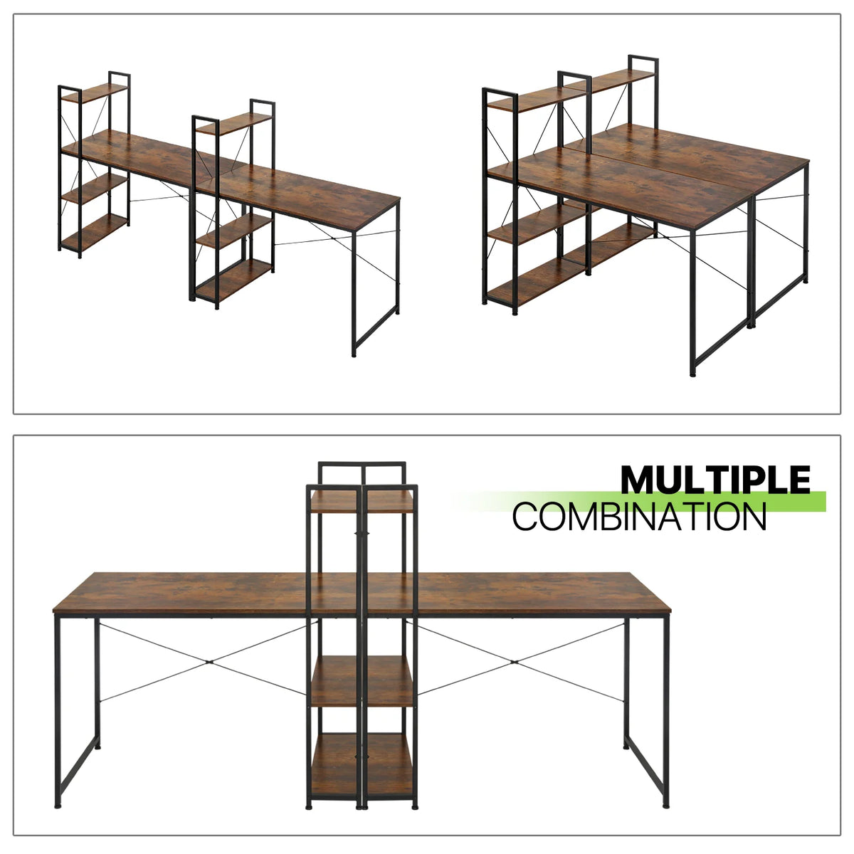 Brown Computer Desk with Storage Shelves D8111