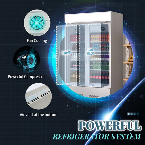 38'' 17.1 Cu.Ft Upright Beverage Display Refrigerator with 2 Glass Doors O7421