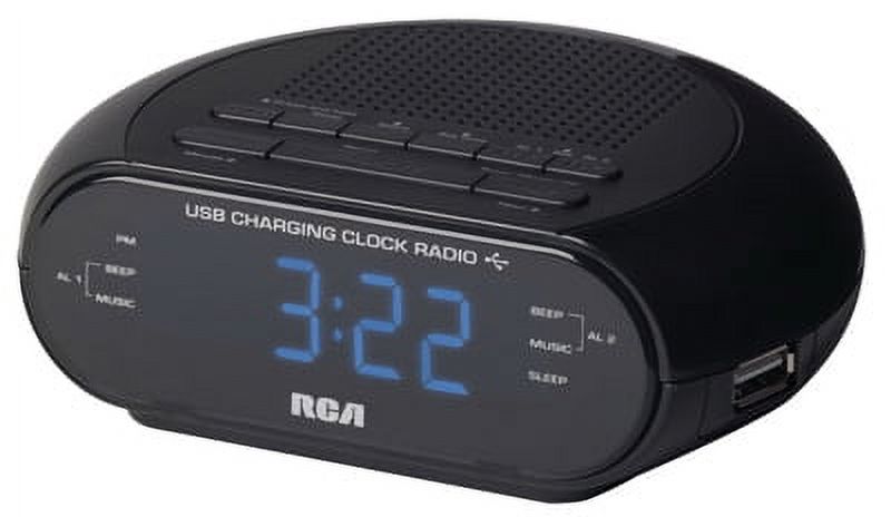 Black Dual USB Portable Clock Radio N40696