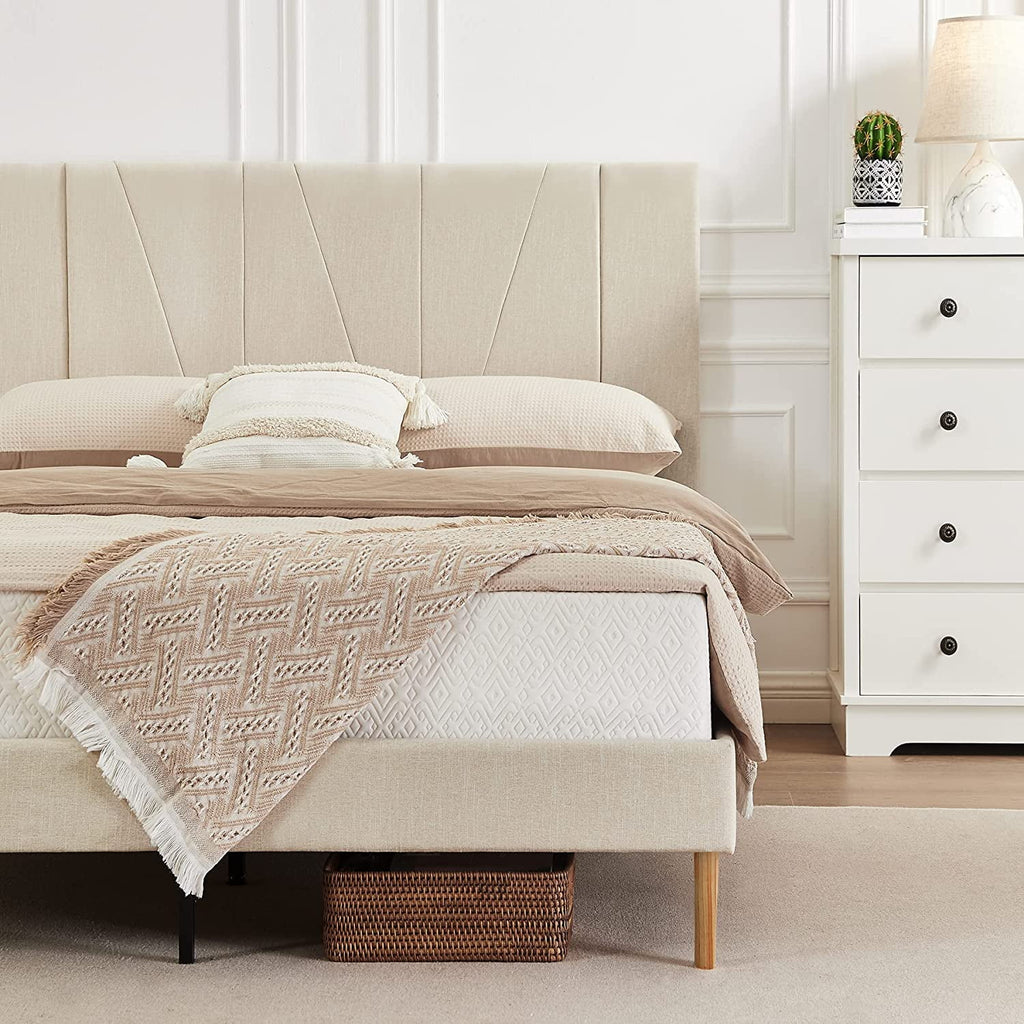 King Size Beige Fabric Upholstered Platform Bed Frame C856026