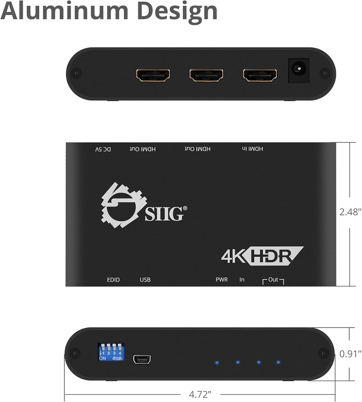 4K 1x2 HDMI Splitter with EDID Management F496