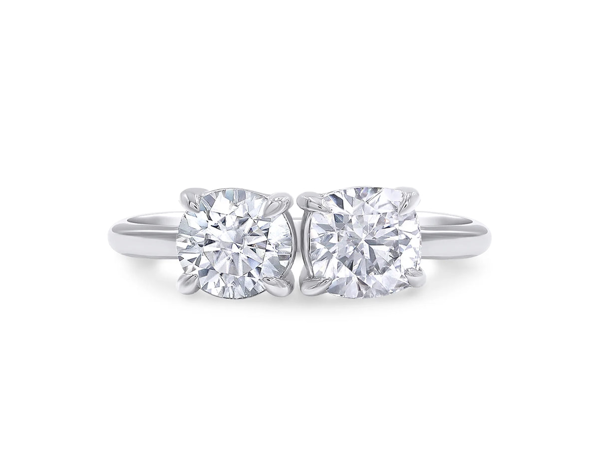 14K White Gold Over Sterling Silver Moissanite 2-Stone Engagement Ring E7646