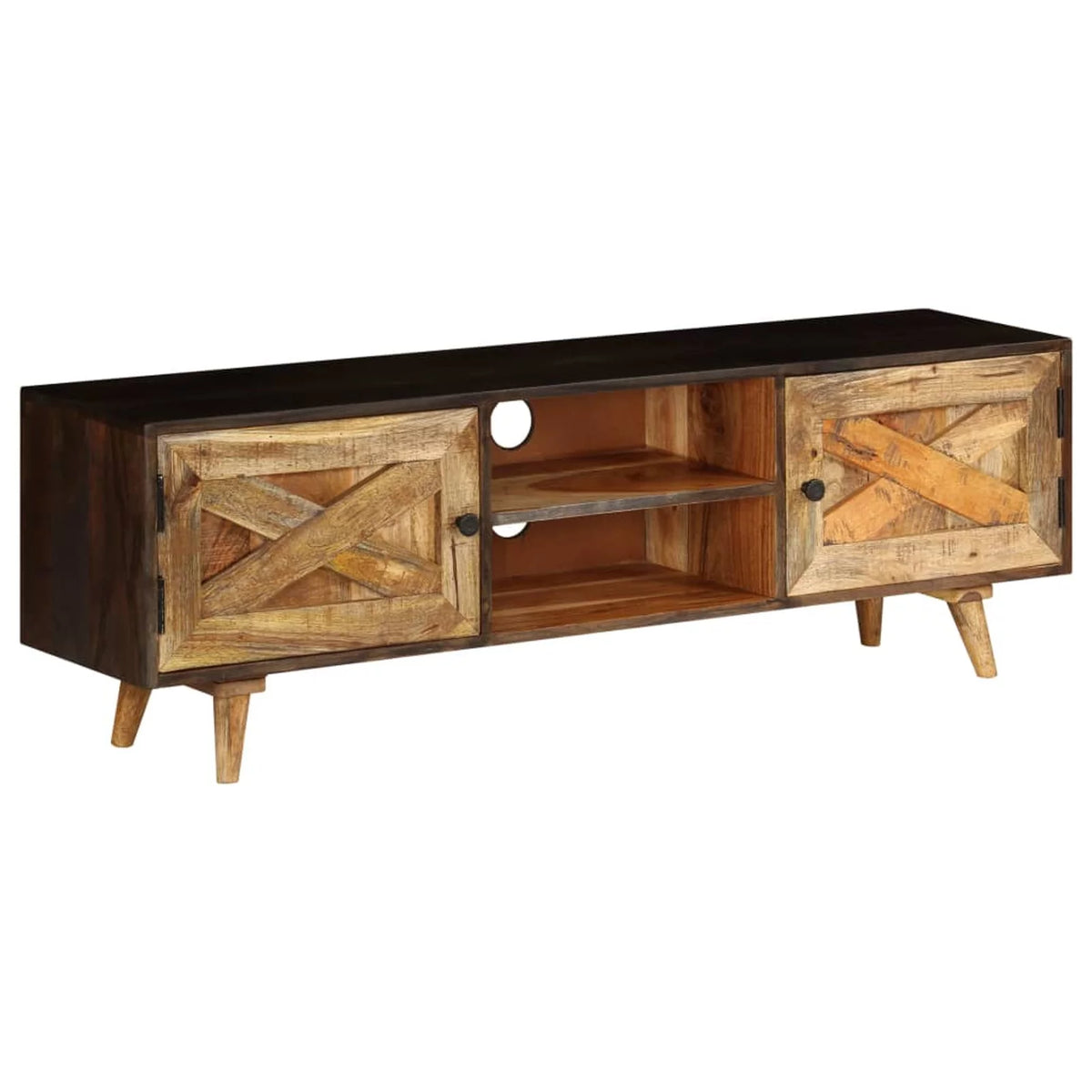 Mango Wood TV Cabinet with 2 Doors and Storage Shelves G2089