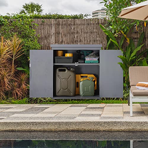 Outsunny Gray Outdoor Storage Cabinet with Galvanized Top and Two Shelves T102