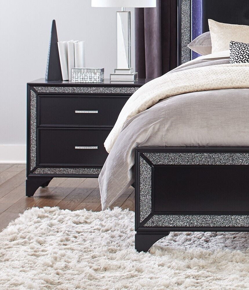 Pearl Black Metallic Finish 4pc Queen Bedroom Set F4711