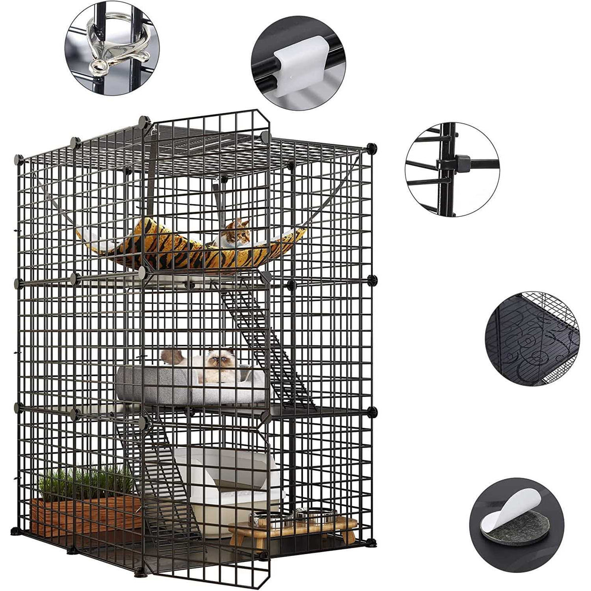 3-Tiers Metal Cat Cage with Hammock P778408
