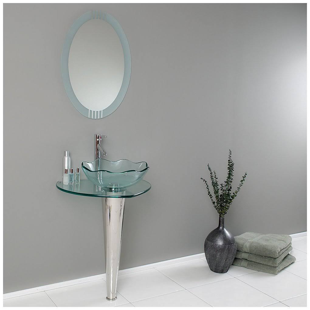 Wavy Edge Glass Bathroom Vanity with Vessel Sink X3585