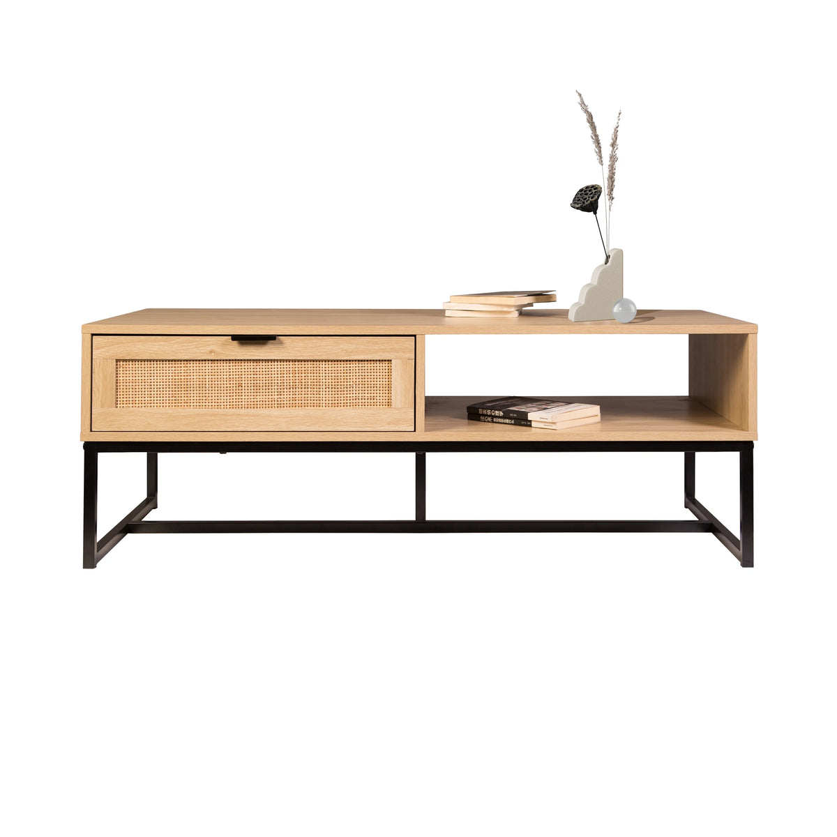Natural Wood TV Stand with Storage Cubby and Drawer X82477