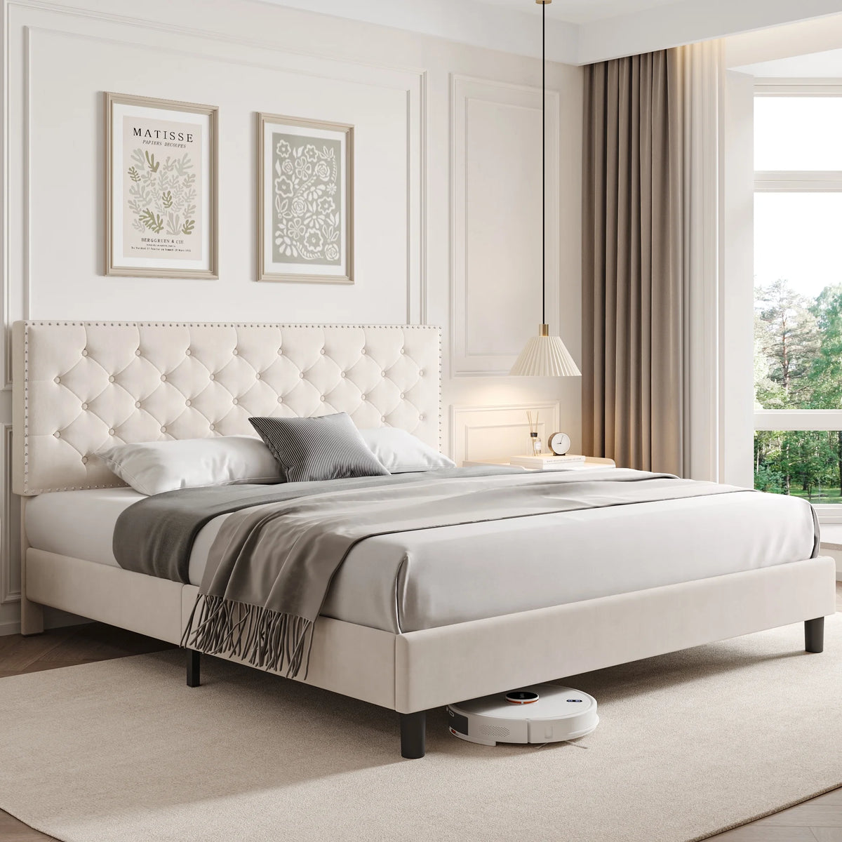 King Size Upholstered Platform Bed with Adjustable Headboard G7931
