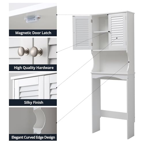 White 3-Tier Over The Toilet Storage Cabinet with Double Doors, 23 x 67 inches Y823964