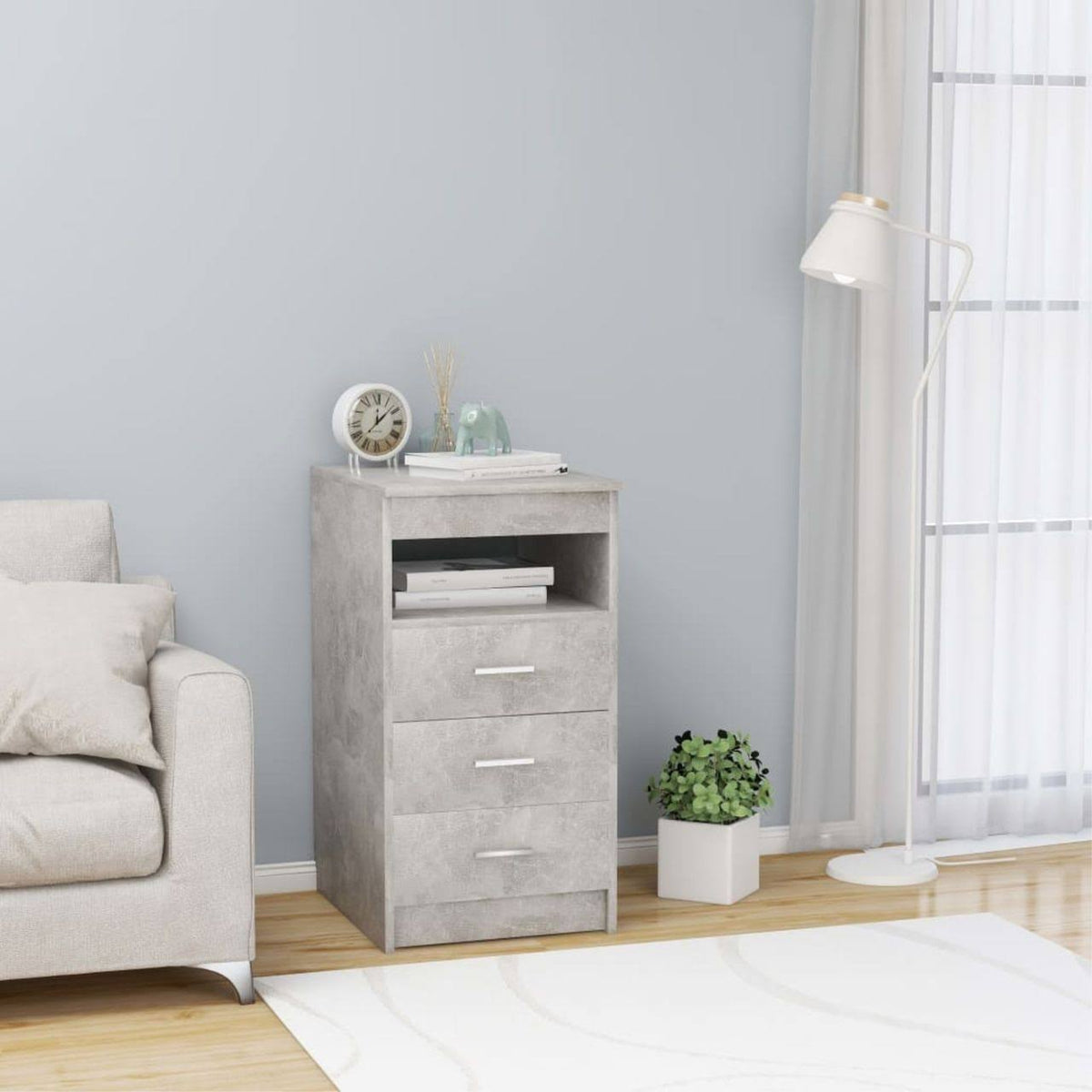 Concrete Gray Chipboard Drawer Cabinet L45917