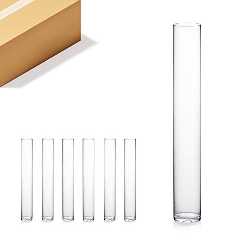 Thick Weighted Tall Clear Cylinder Glass Vase, 4" W x 20" H, 1 Piece W3940