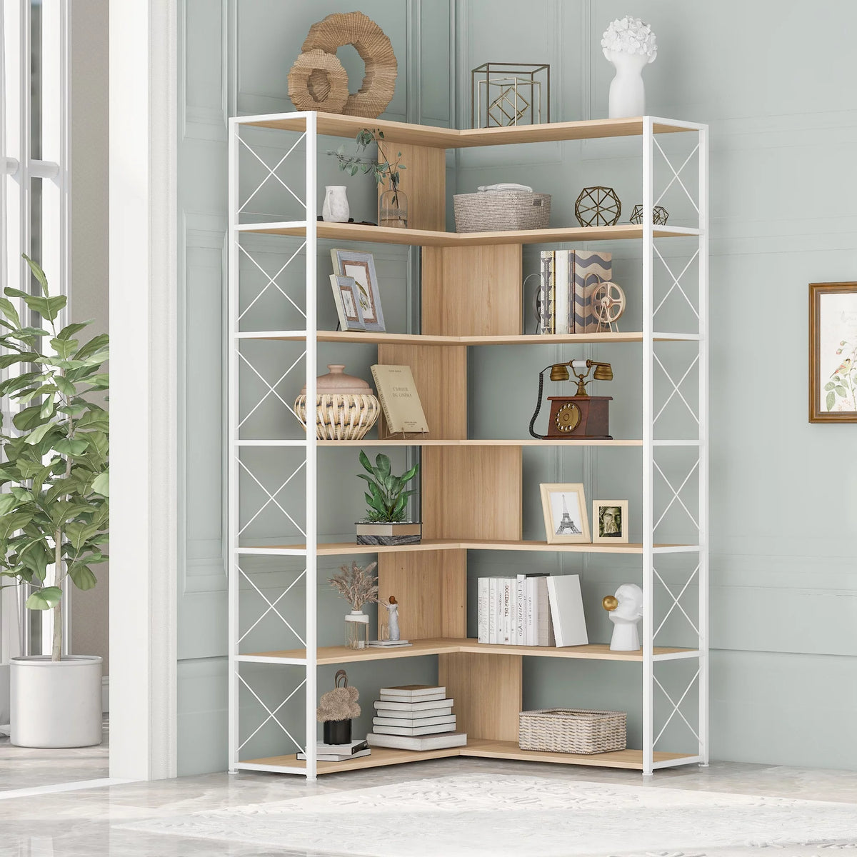 7-Tier L-Shaped Corner Bookshelf G561