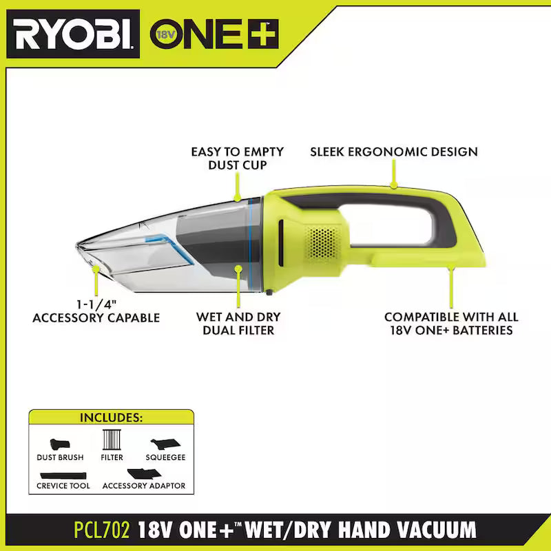 18V Cordless Wet/Dry Hand Vacuum Kit with Battery and Charger E9592