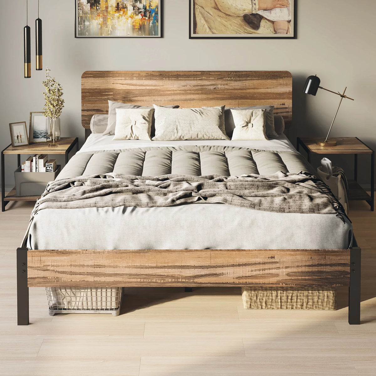 Queen Platform Bed Frame with Headboard D14421