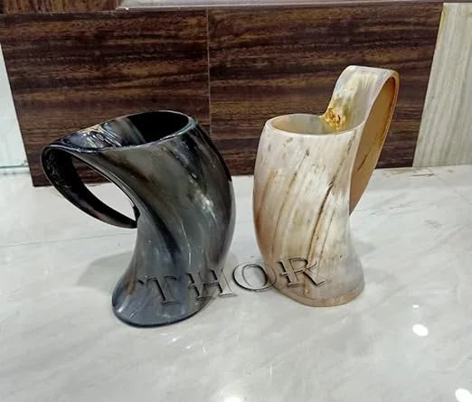 Ox Horn Beer Mead Mug Tankard Pair W224