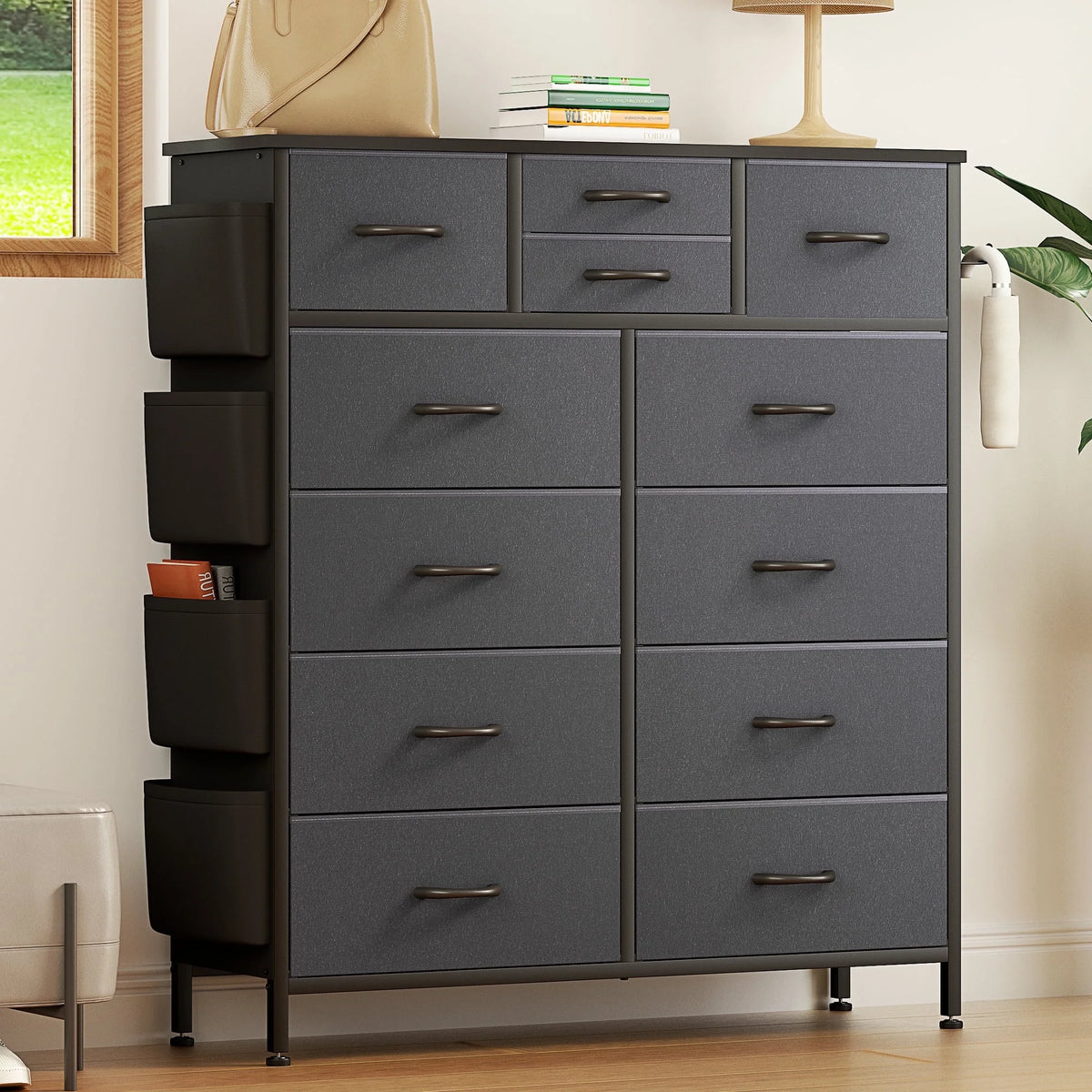 Rustic Brown 12 Drawer Fabric Dresser Q305